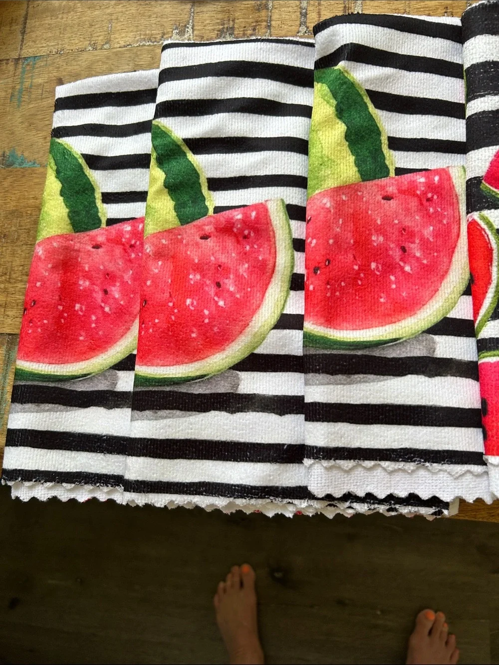 Watermelon Stripe Kitchen Tea Towels - Set of 5 NWOT
